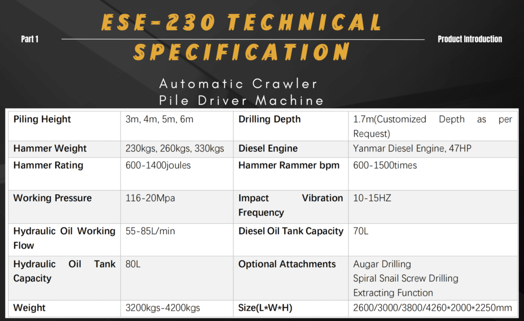 ESE-230 pile driver machine technical specification